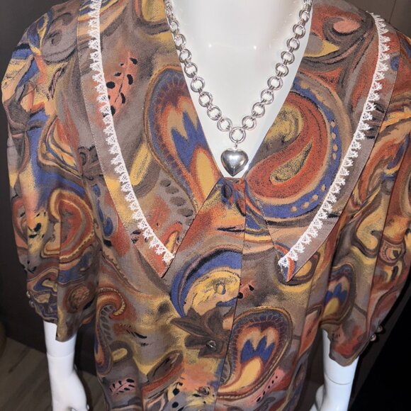 Vintage Mina Riel Short Sleeve Paisley Blouse - Picture 8 of 11